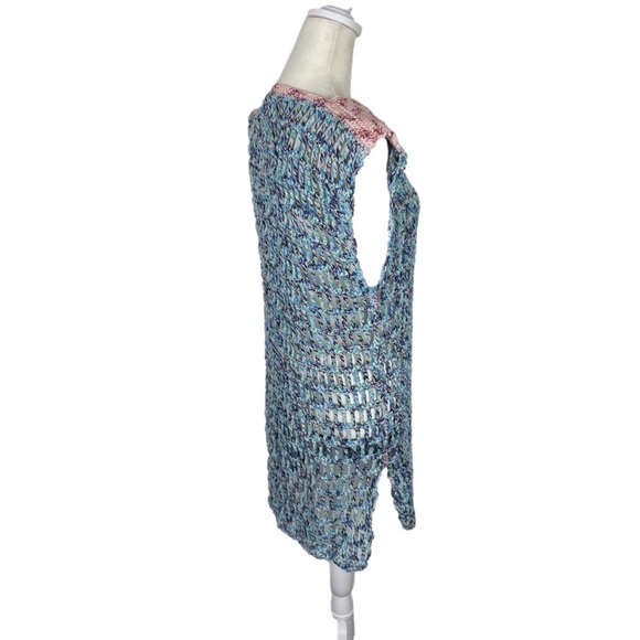 Hand Knit Bohemian Crochet Dress Cover Up Blue Pink Size Small Medium - Picture 2 of 8